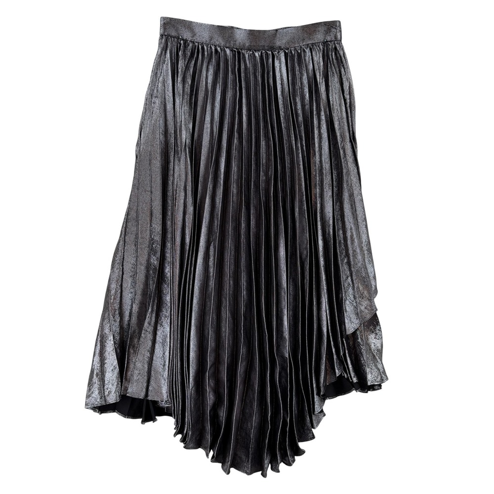 Banana Republic Skirt Womens 6 Silver Pleated Satin Midi Asymmetric Lined Party